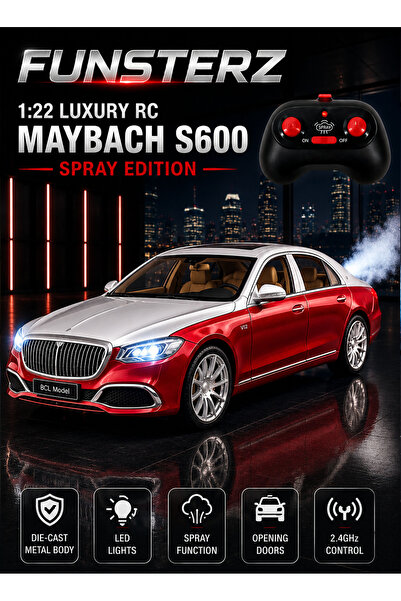 funsterz سيارة مرسيدس مايباخ S600 RC للرش بالرشاش، لعبة تحكم عن بعد مصبوبة با...