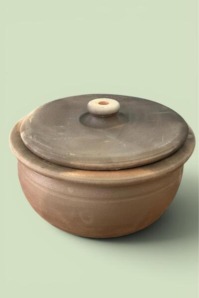 AdenArtpottery Toprak Güveç Tencere Büyük Boy 27 cm Doğal El Yapımı(Kapaklı) ...