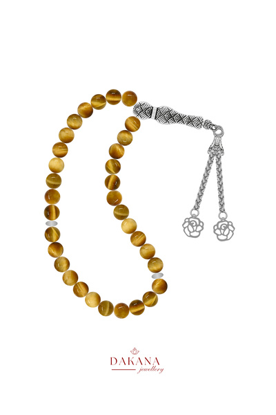 DAKANA JEWELLERY سبحة من الحجر الطبيعي معتمدة بقطر 8 مم، مصنوعة من حجر عين ال...
