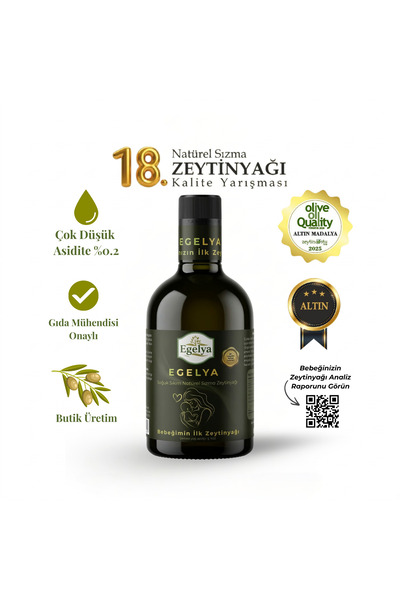 EGELYA Bebek Zeytinyağı 500 ml | 0,2 Asit, Ödüllü, Natürel Sızma Ek Gıdaya Ge...