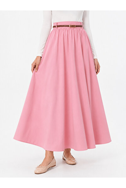 Naknaku Drawstring Belt Detail Soft Skirt-Pink