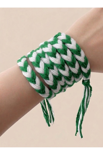 EL YAPIMI Fan Rope Hair, Bag Accessory Bracelet (Green-White)