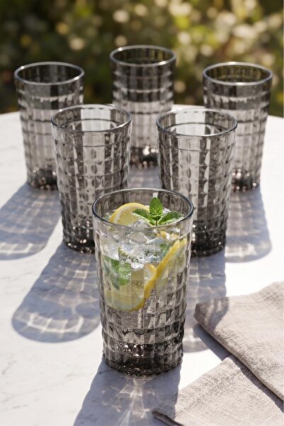 EWs Acrylic Allegra Smoked 6-Piece Long Glass & Water Soft Drink Glass 750 ml...