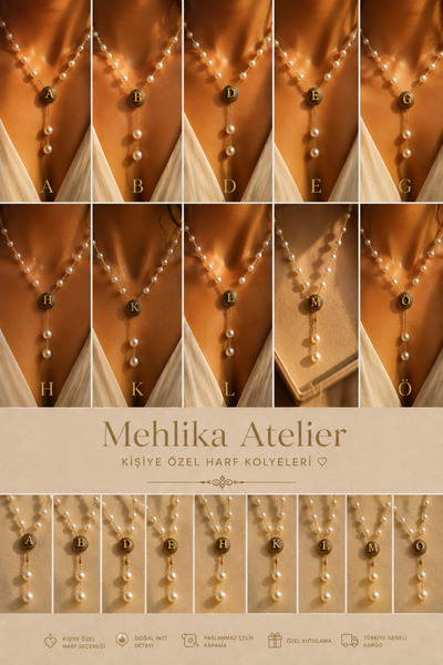 mehlika atelier Kişiye Özel Harf Kolye - İnci Detaylı Tasarım Kolye