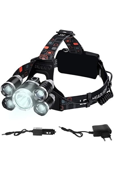 ARTEMİS Lanternă frontală, 5 LED-uri Cree T6, 4 moduri de iluminare, baterie ...