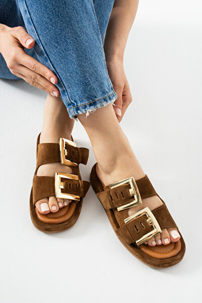 Tibu Ayakkabı Tibu Nemi Buckle Suede Leather Slippers
