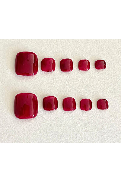 Nailvana (Μεσαίο) Χειροποίητα Κλασικά Κόκκινα Ψεύτικα Νύχια με Εφέ Άκρου Ποδιού