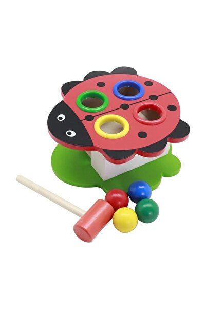 sallma Joc educativ de lovit buburuza din lemn cu ciocan si bile colorate pen...
