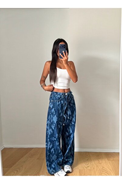 RMWEARCO Blue Camouflage Baggy Fit Denim Trousers