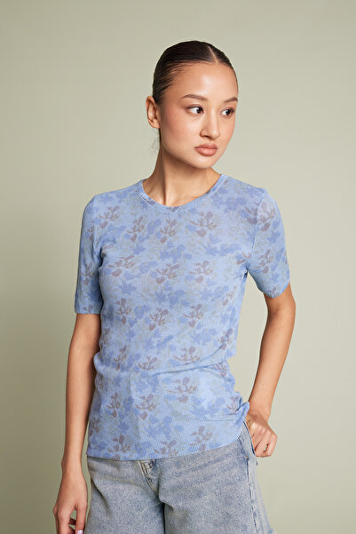Nisan BLUZĂ TRICOTATĂ CU MODEL FLORAL ALBASTRĂ