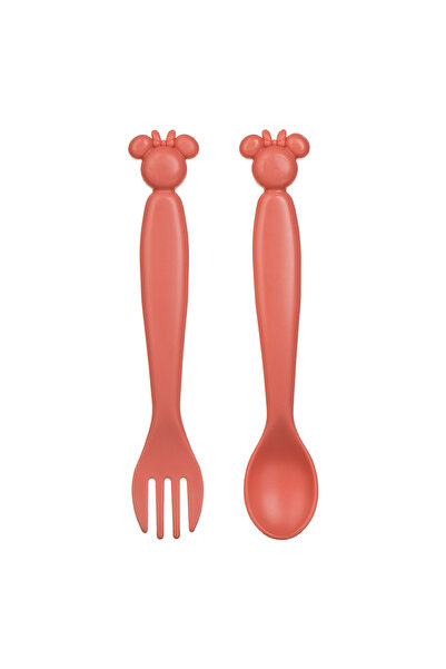 Zumzeria Set Pink Plastic Spoon & Fork with Minnie Mouse Pattern 14cm - 2pcs