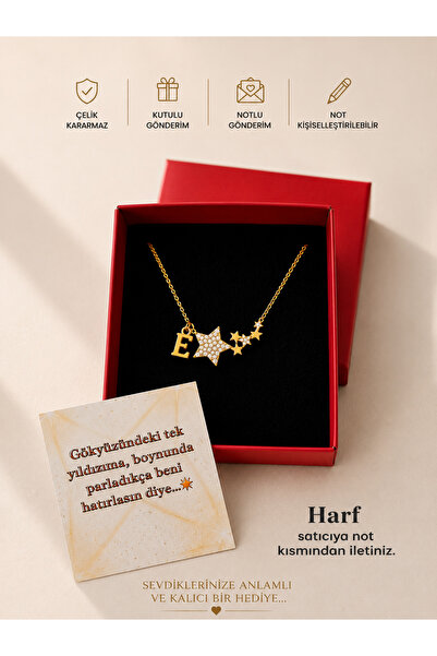 enyessaccessory Kişiye Özel Harfli Yıldız Çelik Kolye – Kutulu & Notlu Gönder...