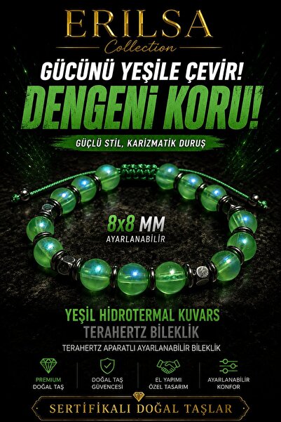 Erilsa Certified Terahertz - Aura Dark Green Hydrothermal Quartz Balance Brac...