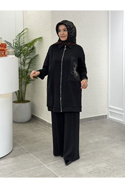 Armine OYSHO SATEN KOMBİNLİ PANTOLONLU TAKIM SİYAH