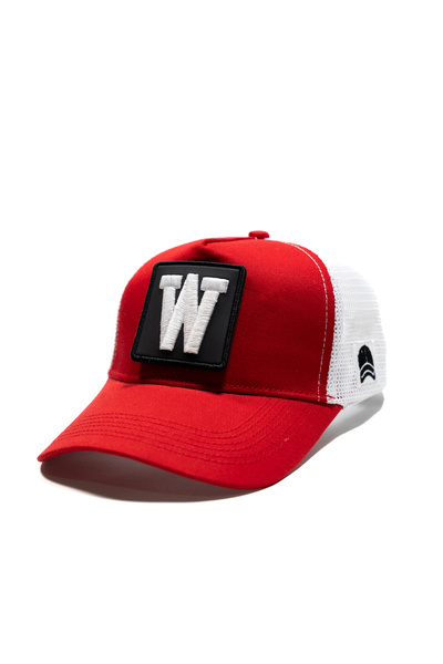 all hats Mesh Red and White Hat with Letter Patch Detail |   Sports Hat Suita...