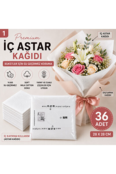 Mutkin Premium Çiçek Buket Sarım Kağıdı İç Astar – Beyaz – Su Geçirmez – 28x2...