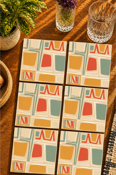 JHAAR Abstract - Bohemian - Geometric Themed Modern Set of 6 Coasters - Uv Pr...