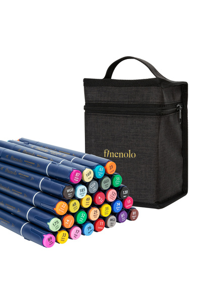 Deli SET OF 30 SKETCHING MARKERS WITH DOUBLE TIP ROUND/CHISEL, TEXTILE CASE