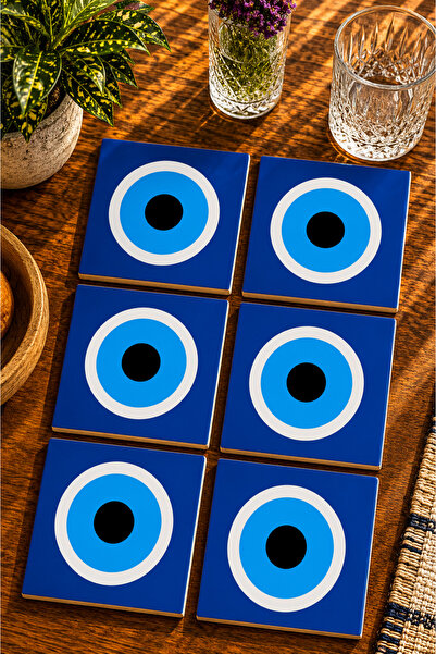 JHAAR Nazar Boncuğu Modern 6-Piece Set Coasters - Uv Printing Mdf - 10X10 cm