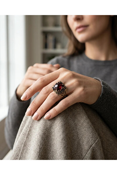 Dorvina Bronze Vintage Women's Ring Authentic Copper Jewelry Red Crystal Ston...