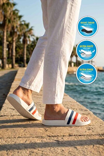 WALKWAY 8000-01 g White-Navy Blue Unisex Slippers