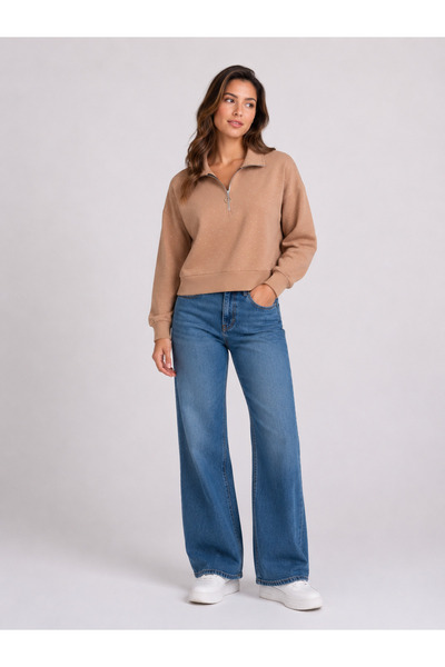 Trendline Women's Stone-Colored Modal Fabric Soft Seasonal Blouse with Zipper...