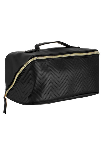 Zumzeria Black Cosmetic Bag with Handle 2 Compartments & Diagonal Zipper 27x1...
