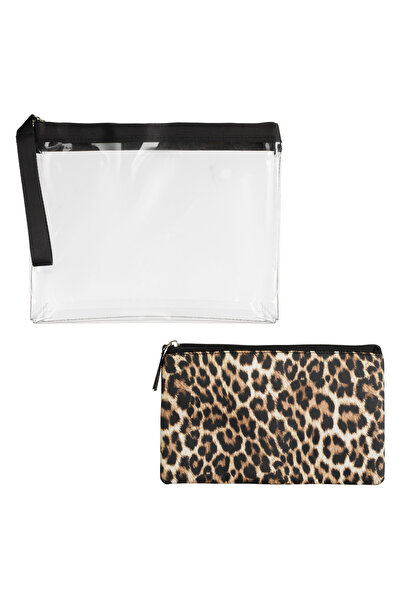 Zumzeria Set de pungi transparente negre și leopard cu mâner 27x21.5cm - 2 bu...