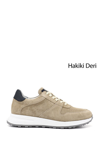 GÖNDERİ(R) Men's Sand Nubuck Lace-Up Genuine Leather Comfort Sneaker
