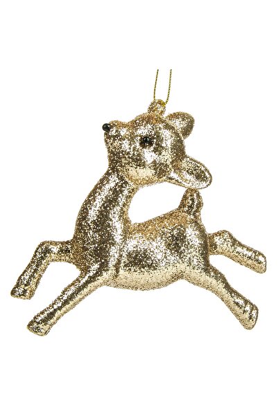 Zumzeria Beige Glitter Deer Christmas Tree Ornament 10cm