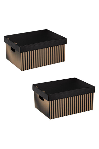 Zumzeria Set of Foldable Cardboard Storage Boxes Beige with Black Stripes 37x...