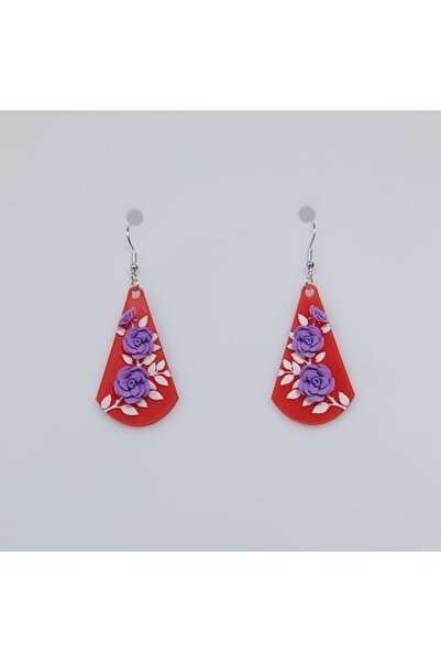 OEM Women's earrings, 3D printed, vintage roses, red/purple, hypoallergenic