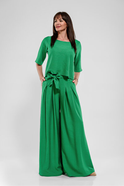 EFFECT Women's green viscose suit, palazzo and asymmetrical blouse, made in R...