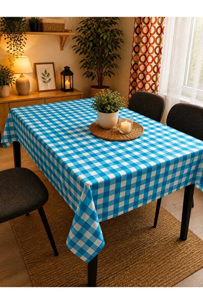 ÖZDAĞ HOME CONCEPT 150X150 cm Blue White Gingham Tablecloth Seamless Fabric S...