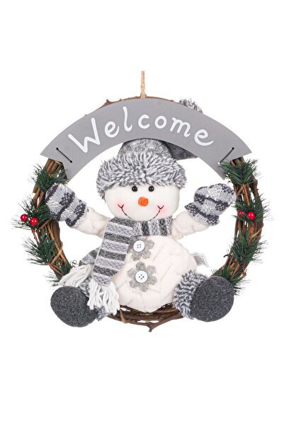 Zumzeria Hanging Christmas Decoration Wooden Wreath Snowman Gray 30cm
