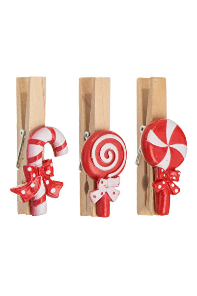 Zumzeria Christmas Decorative Clips Made of Wood with Candy Figurines 7.5cm