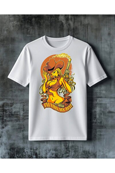 COMVİCHO Cowgirl Pistol Printed Oversize T-Shirt