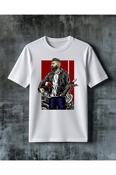 COMVİCHO Motorcycle Bearded Man Printed Oversize T-Shirt