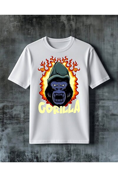 COMVİCHO تي شيرت مطبوع كبير الحجم من gorilla ates