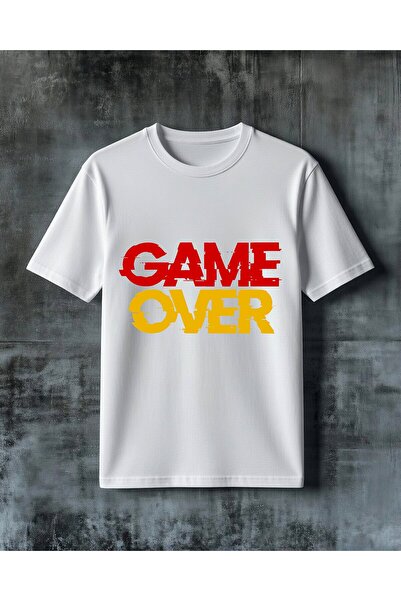 COMVİCHO تي شيرت كبير الحجم مطبوع عليه game over red sari