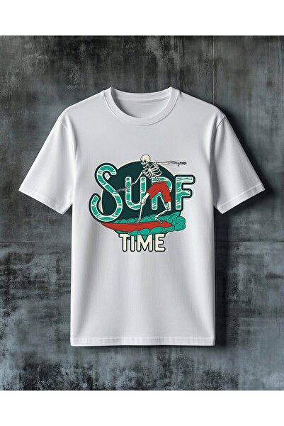 COMVİCHO Surf Time Skeleton Printed Oversize T-Shirt