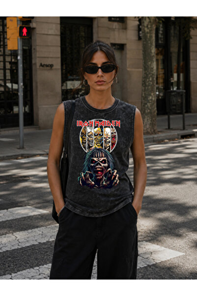 FREAK T-SHIRT Iron Maiden Eddie Vintage Yıkamalı Sıfır Kol Metal Tişört