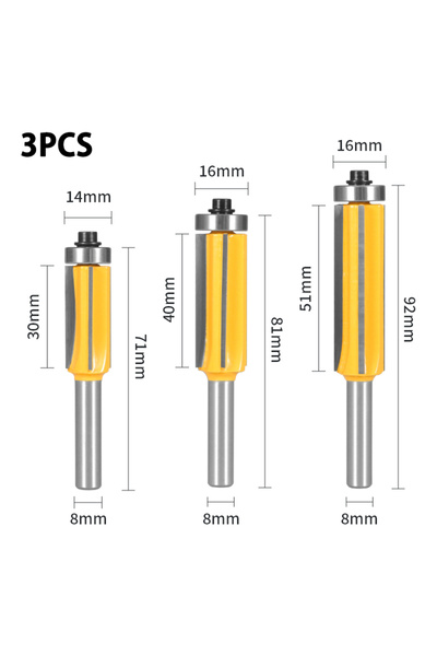 choice2 3pcs 8mm shank 8mm Shank Z4 Flush Trim Router Bit With 4 Blade Woodwo...
