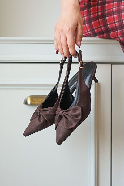 GOFFSHOES Pantofi cu toc scurt pentru femei, cu detaliu papion - Maro-Piele i...