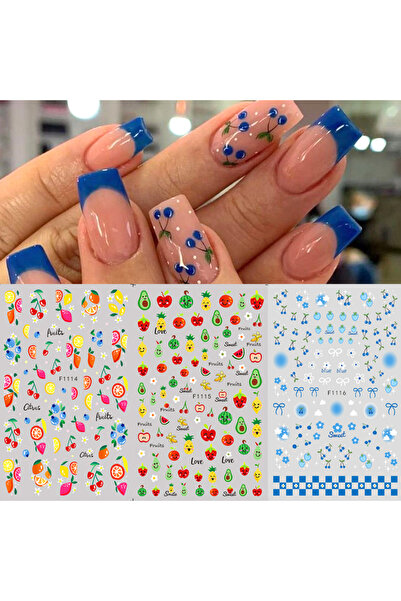 Choice 3pcs F1114-1116 2/3pc Summer Fruit Nail Art Stickers Cute Cherry Blueb...