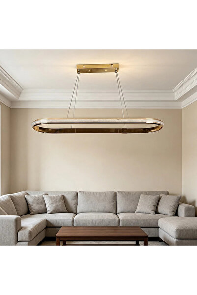 HAMER Ultra Modern Oval Gold Pendant Lamp – 3 Light Colors – 48W – 90X25 cm