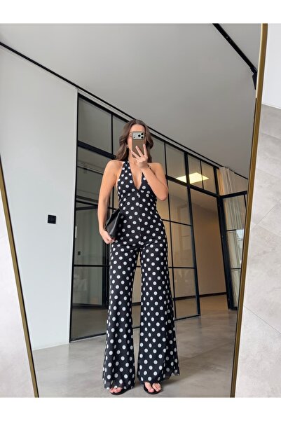 BB Bensu Buyruk Chest and Back Cut-Out Polka Dot Tulle Jumpsuit