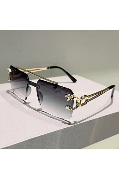 Choice5 golden gradient grey KAMMPT Rimless Square Sunglasses Men Fashion Vin...