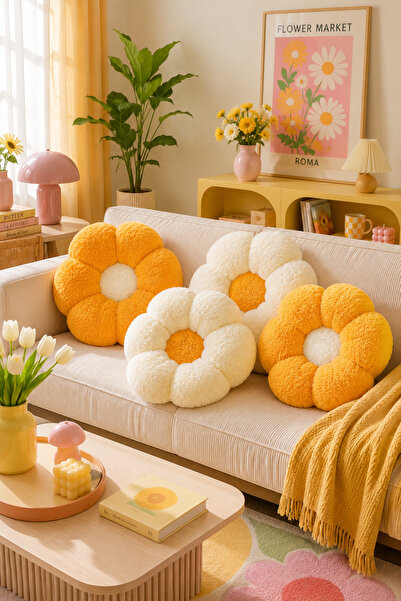 Pabtex 4 perne cu flori de pluș pentru decorarea casei – Estetice și elegante