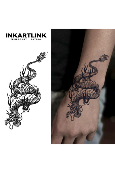 Choice ملصق وشم التنين الأسود 661-1118XL من INKARTLINK، وشم مؤقت بتصميم التني...